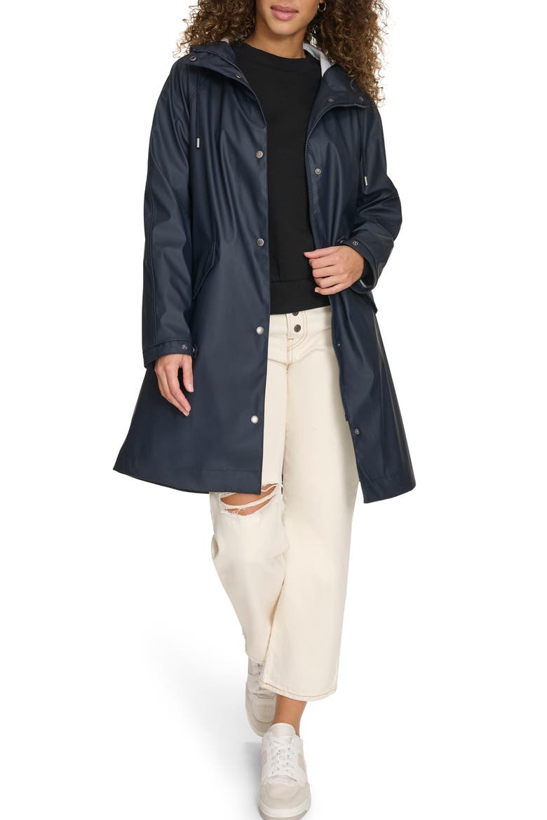 Water Resistant Hooded Long Rain Jacket, Alternate, color, NAVY