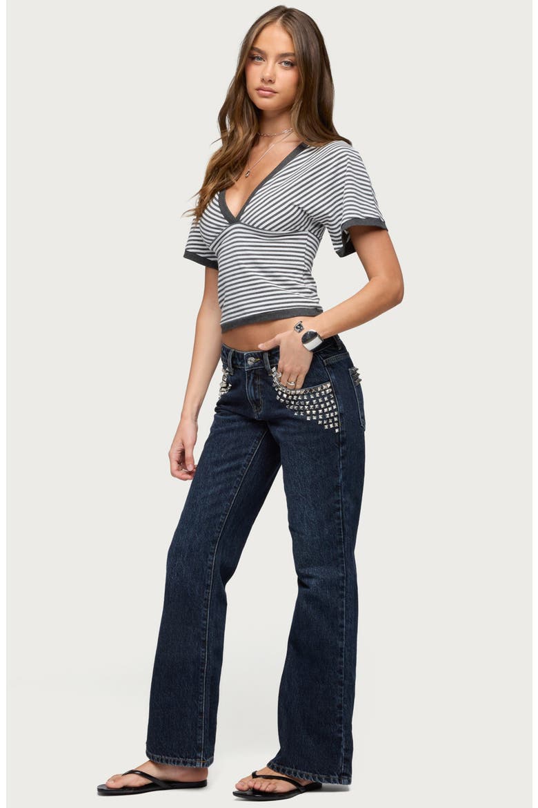 Primrosa Stripe Flutter Sleeve Crop Top, Alternate, color, DARK-GRAY-MELANGE