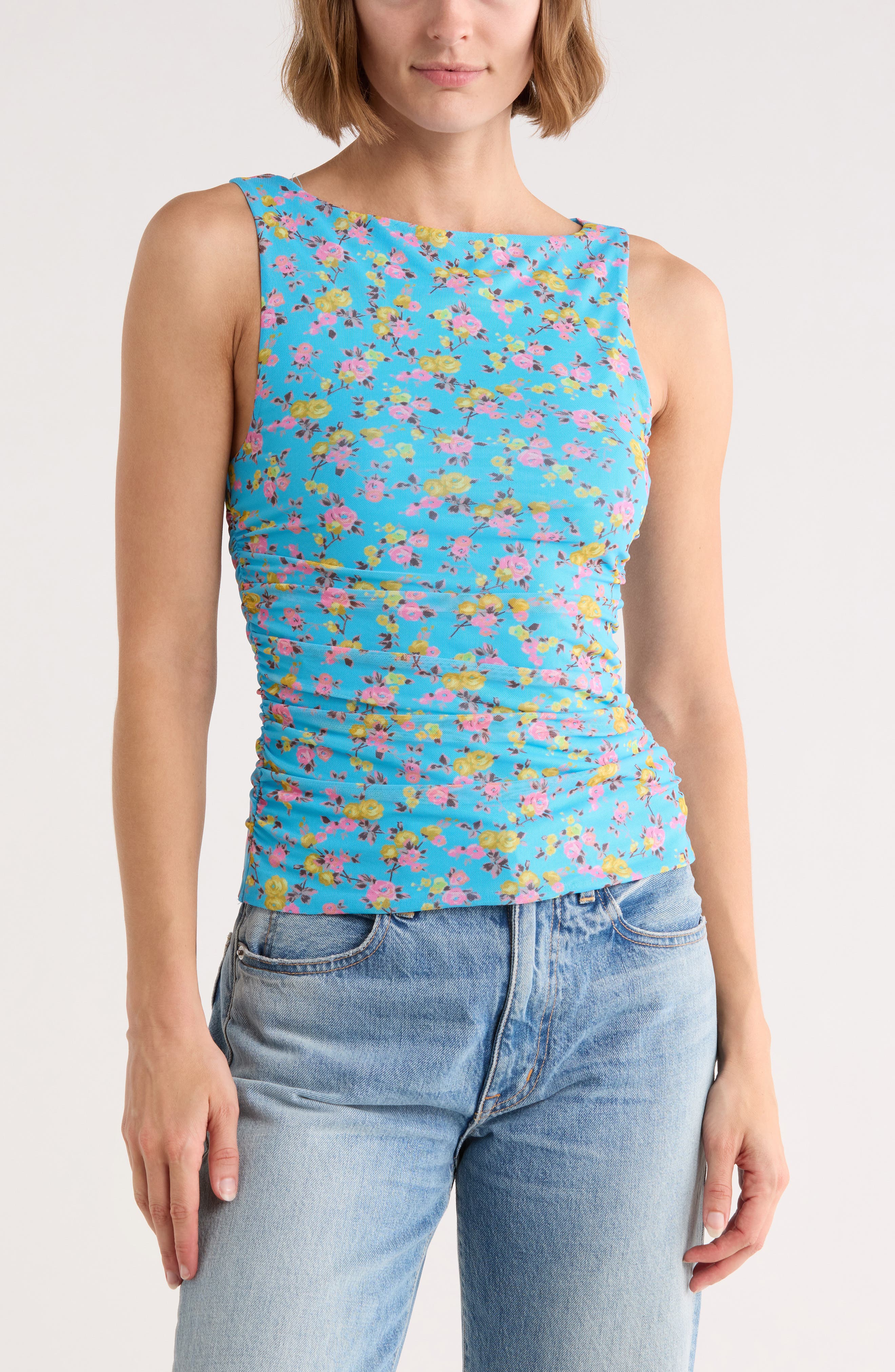 Zola Boat Neck Sleeveless Mesh Top