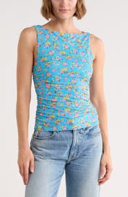 AFRM LOS ANGELES Zola Boat Neck Sleeveless Mesh Top