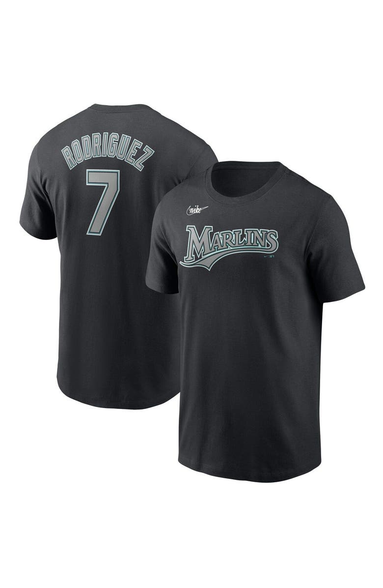 Nike Men's Nike Ivan Rodriguez Black Florida Marlins Cooperstown Collection Name & Number T-Shirt, Alternate, color,