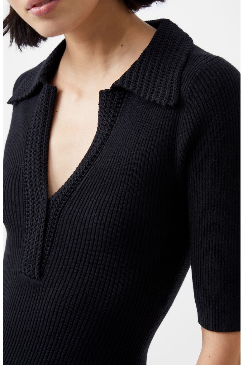 Cosysoft Polo Rib Midi Sweater Dress, Alternate, color, BLACK