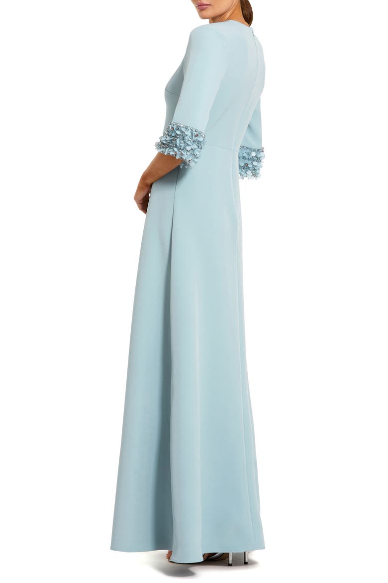 Women's A-Line Crepe Gown with Embellished Three-Quarter Sleeves, Alternate, color, French Blue