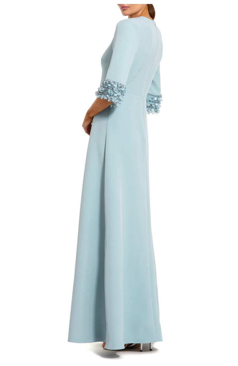 Mac Duggal A-Line Crepe Gown With Embellished 3/4 Sleeves, Alternate, color, French Blue