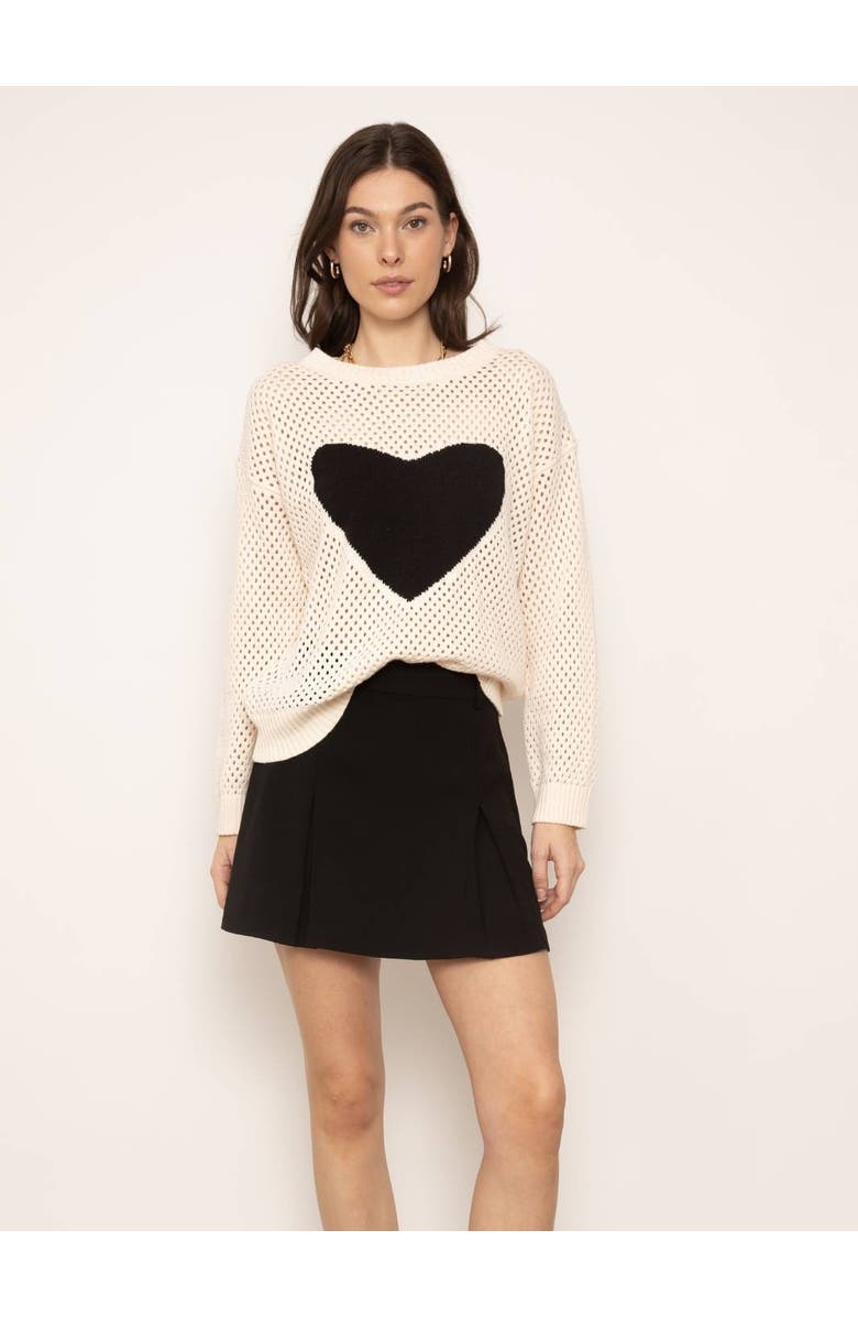 Central Park West Dove Open Stitch Heart Crew, Main, color, Ivory Black