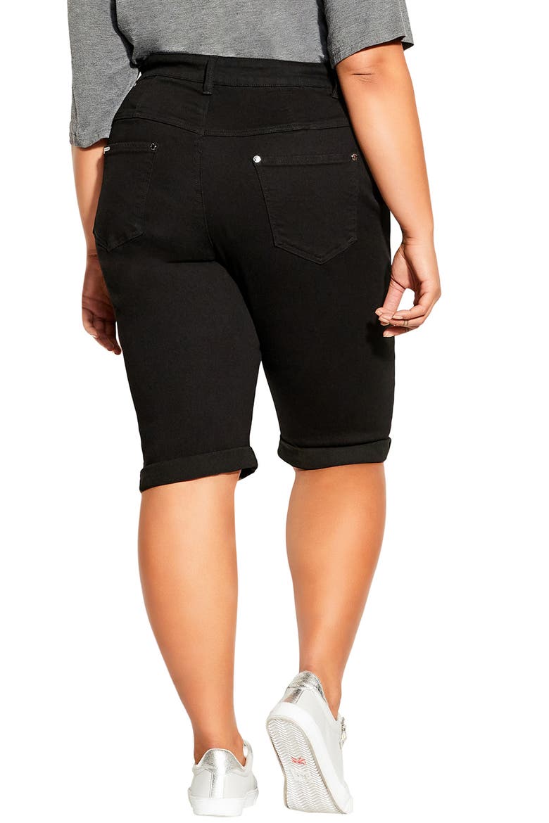 High Waist Cuffed Denim Bermuda Shorts, Alternate, color, BLACK