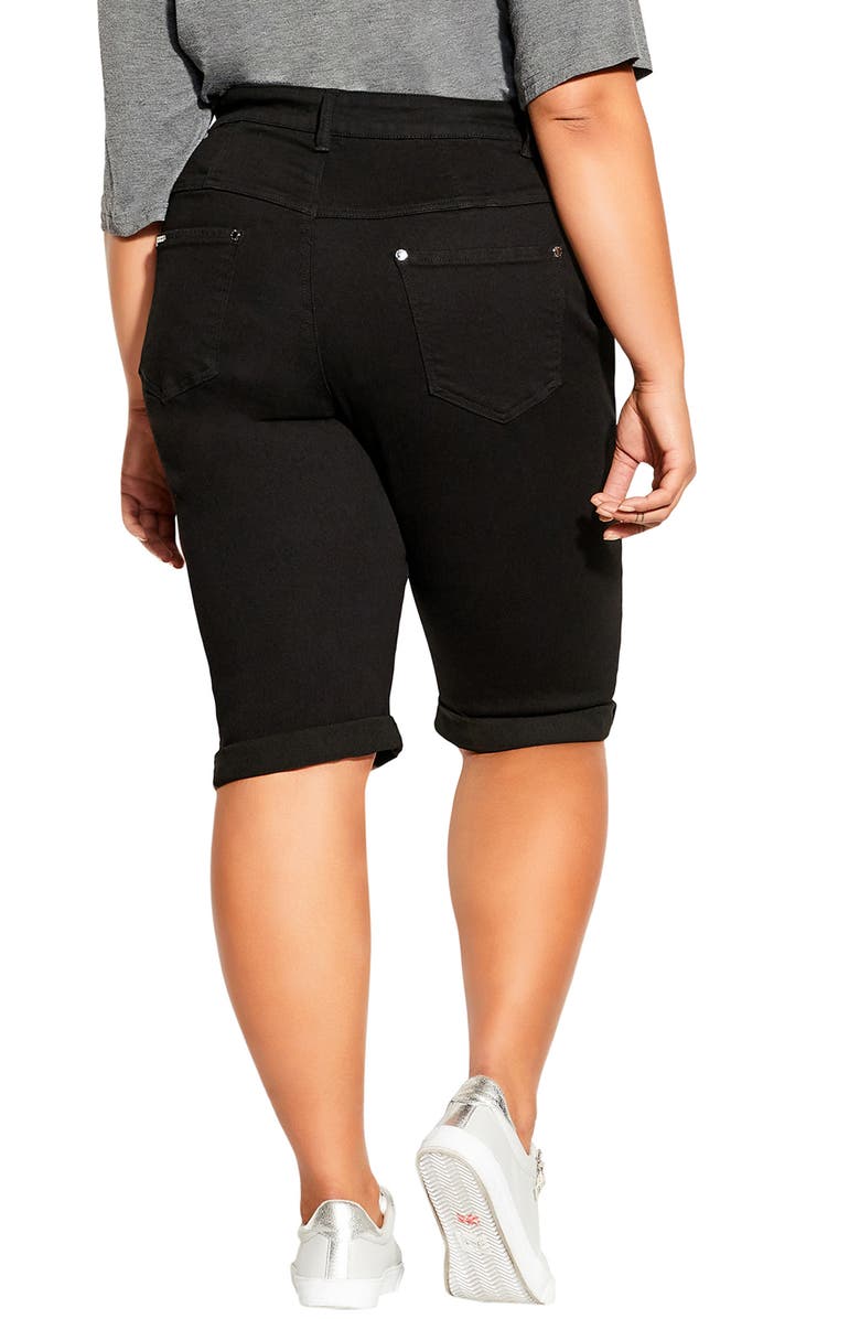 City Chic High Waist Cuffed Denim Bermuda Shorts, Alternate, color,
