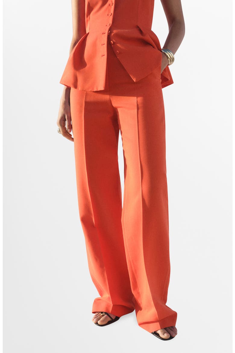 Pleated Straight Leg Pants, Main, color, CORAL RED