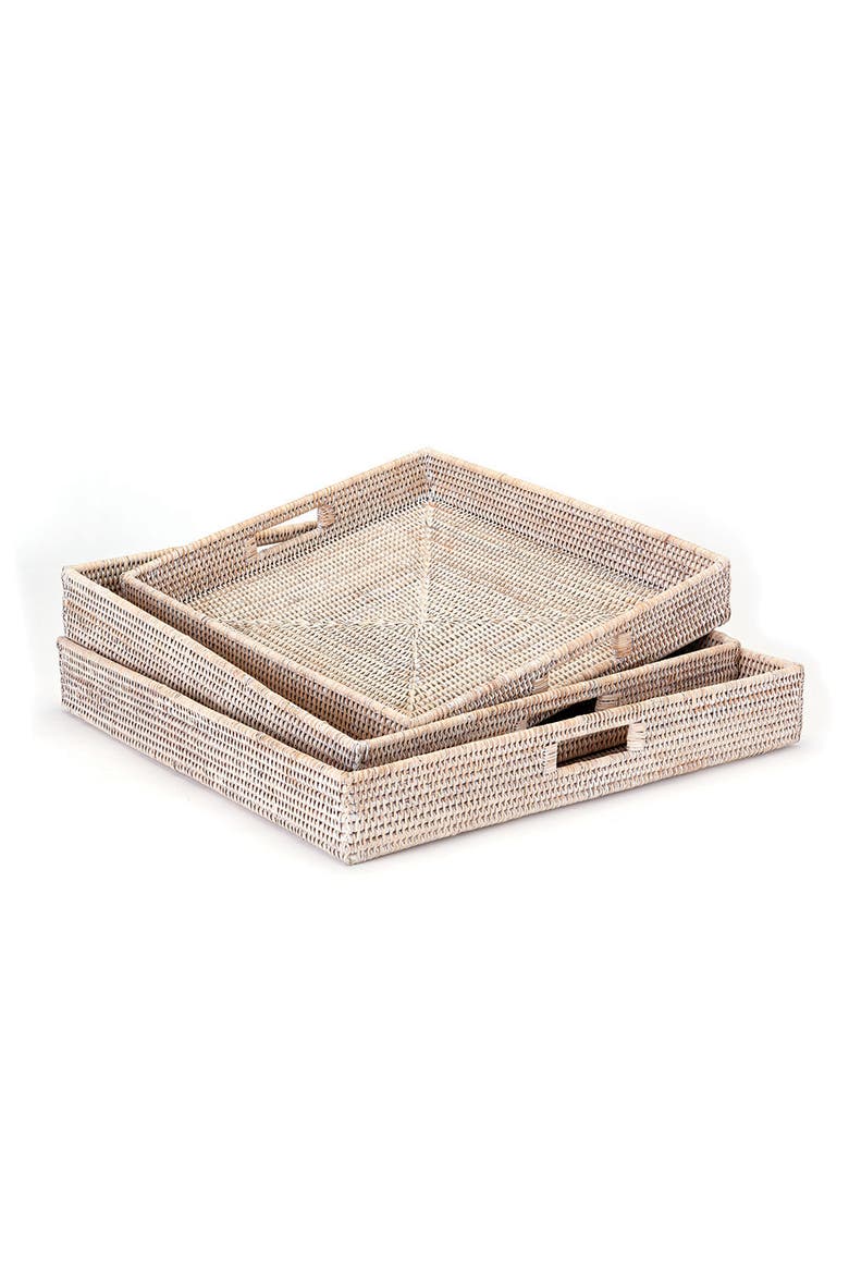 Burma Rattan Ottoman Trays Set of 3, Main, color, White