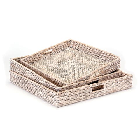 Burma Rattan Ottoman Trays Set of 3
