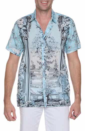 RANEES Extra Trim Fit Print Linen & Cotton Camp Shirt