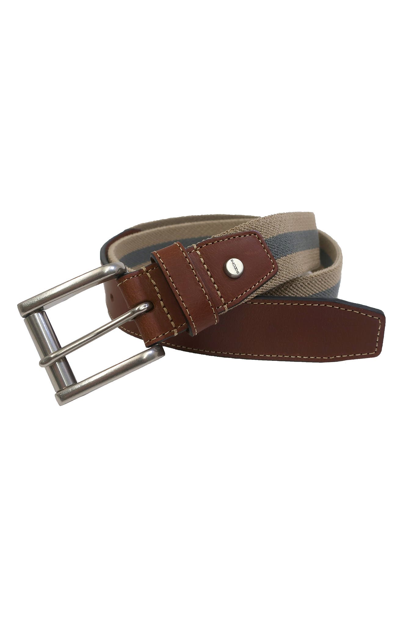 BOCONI Elastic Braid Leather Tab Belt