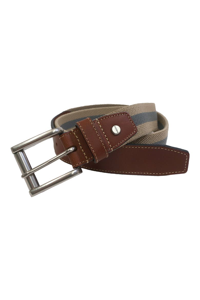 Elastic Braid Leather Tab Belt, Main, color, KHAKI/ IVORY
