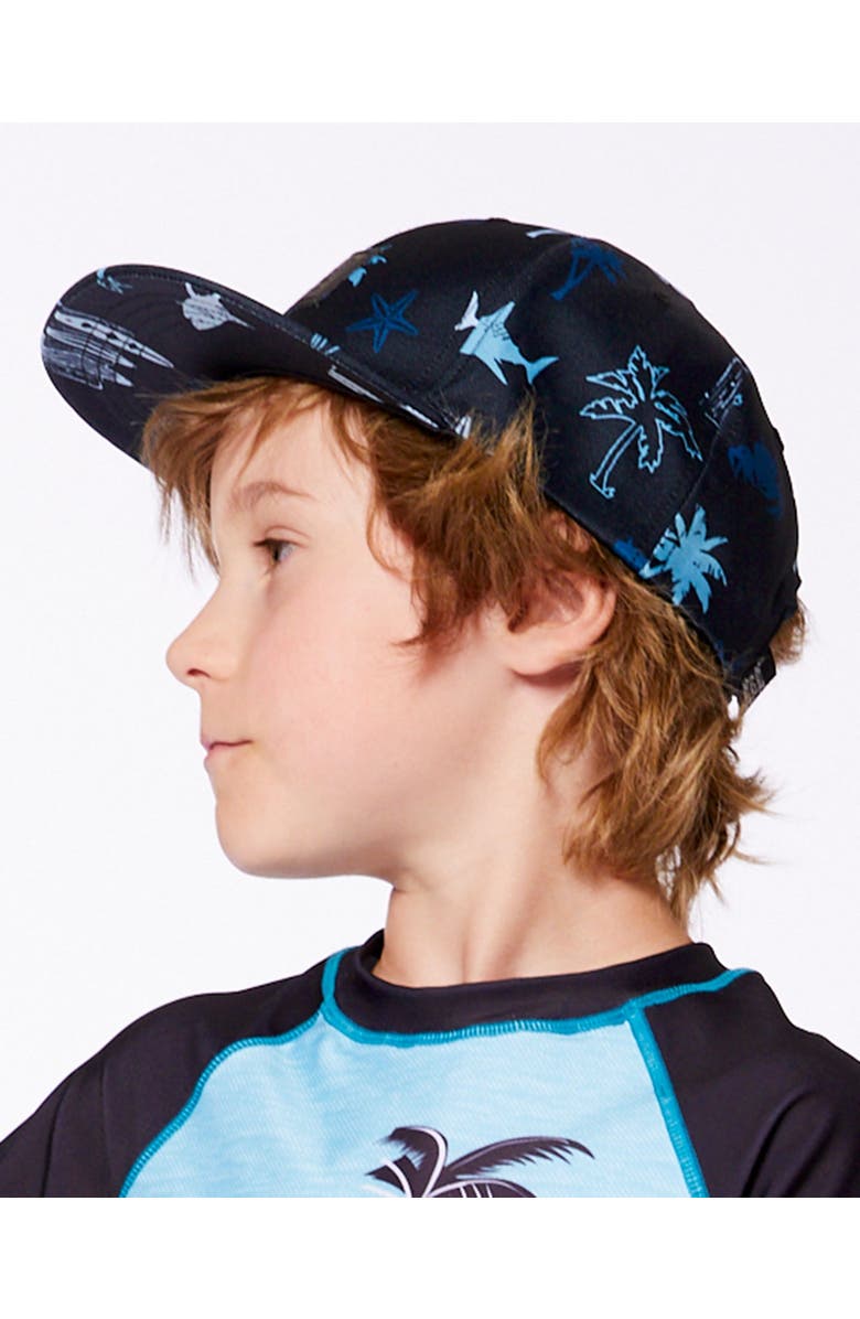 Deux par Deux Baby Boy's Printed Cap Light Blue Beach On Black, Alternate, color, 