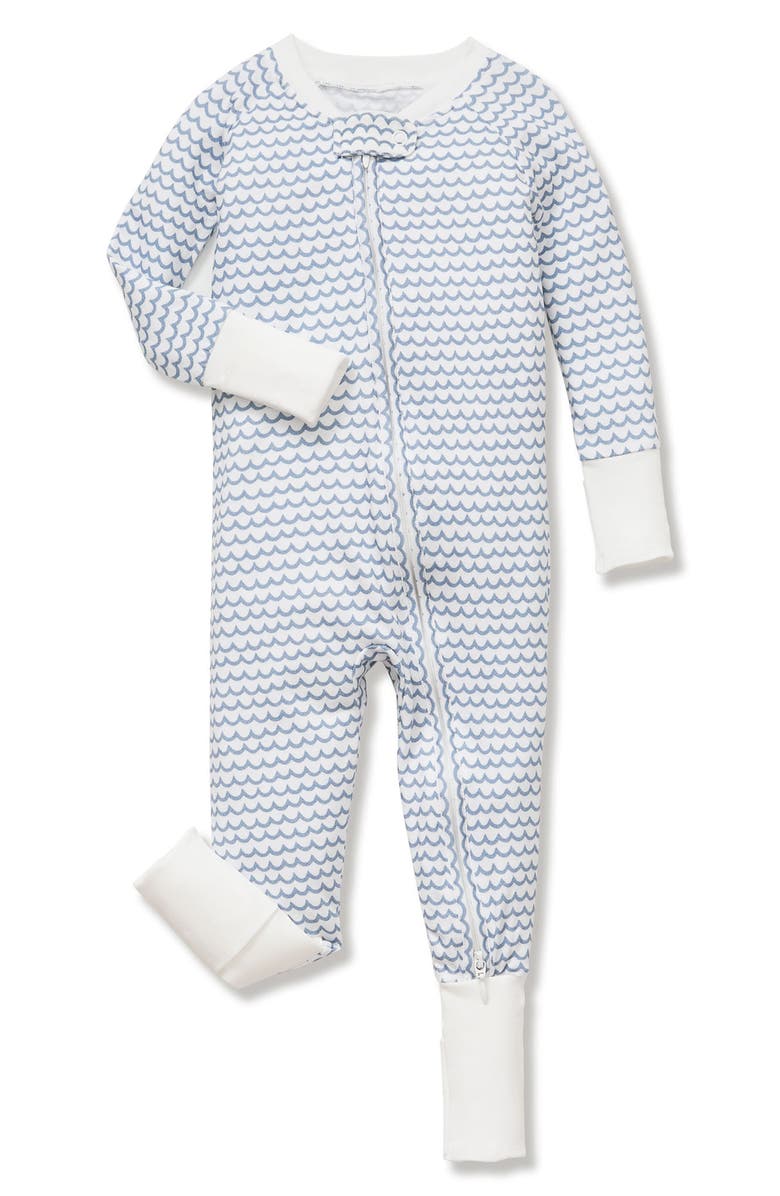 Petite Plume La Mer Wave Stripe Stretch Pima Cotton Blend Convertible One-Piece Pajamas, Main, color, Blue
