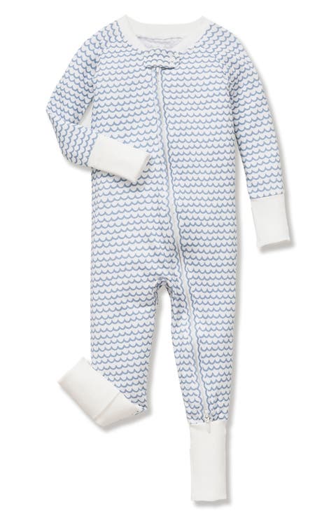 La Mer Wave Stripe Stretch Pima Cotton Blend Convertible One-Piece Pajamas (Baby)