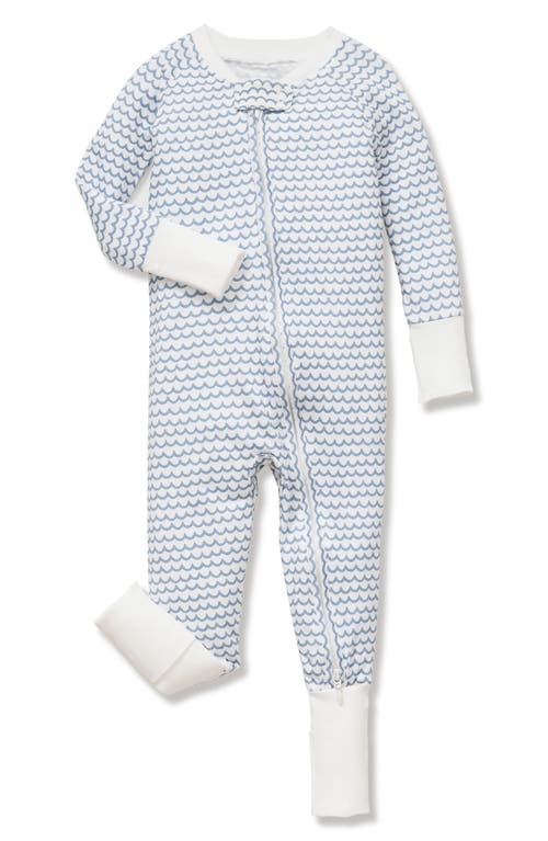 Petite Plume La Mer Wave Stripe Stretch Pima Cotton Blend Convertible One-piece Pajamas In Blue