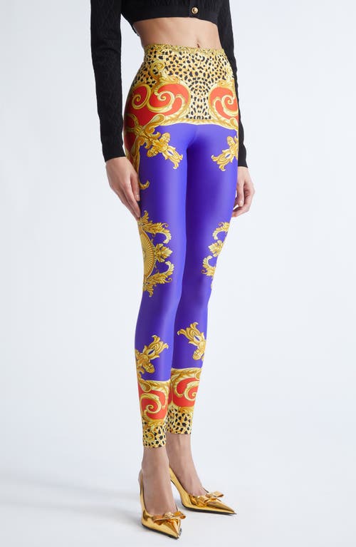 Versace Baroque-print Elastic-waist Trousers In Purple