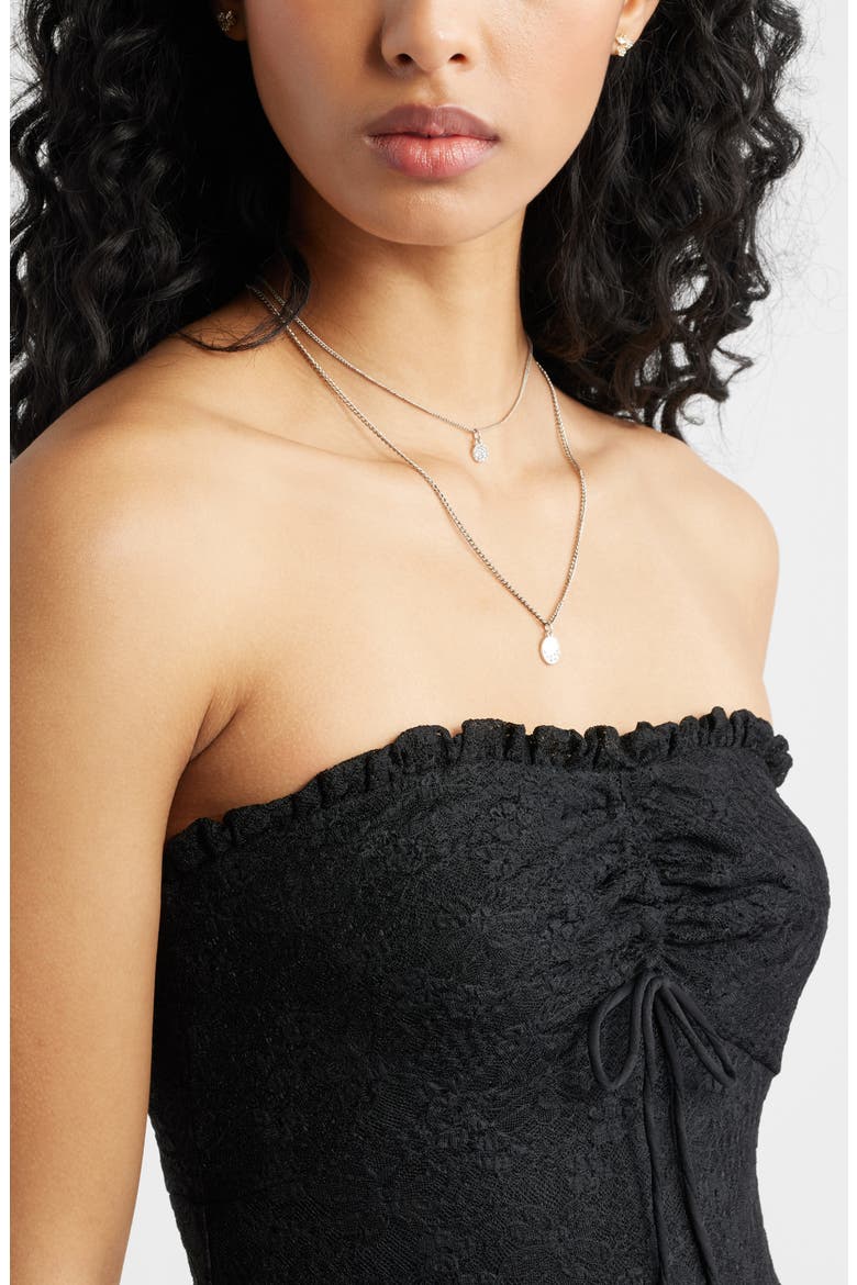 Strapless Lace Asymmetric Hem Dress, Alternate, color, BLACK
