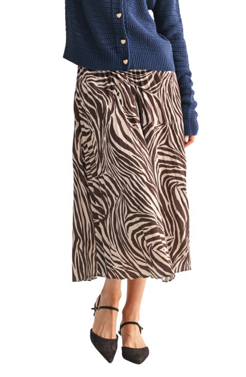 Zebra Pleated Midi Skirt