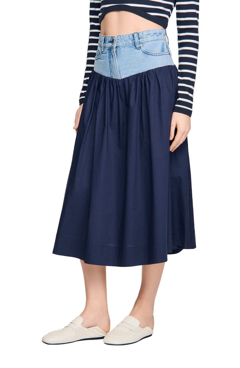 SANDRO Mixed-material maxi skirt, Main, color, Navy Blue