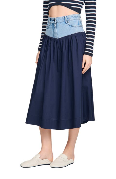 Mixed-material maxi skirt