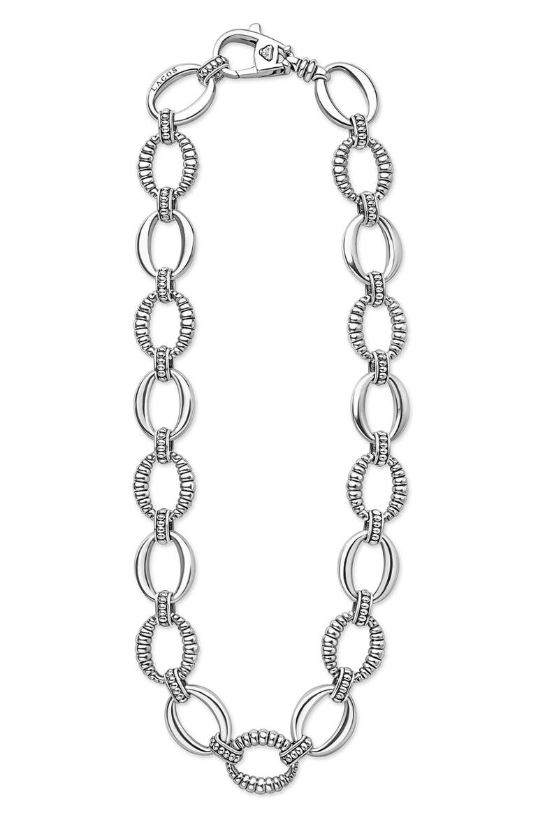Signature Caviar Sterling Silver Oval Fluted Link Necklace, Alternate, color, SILVER