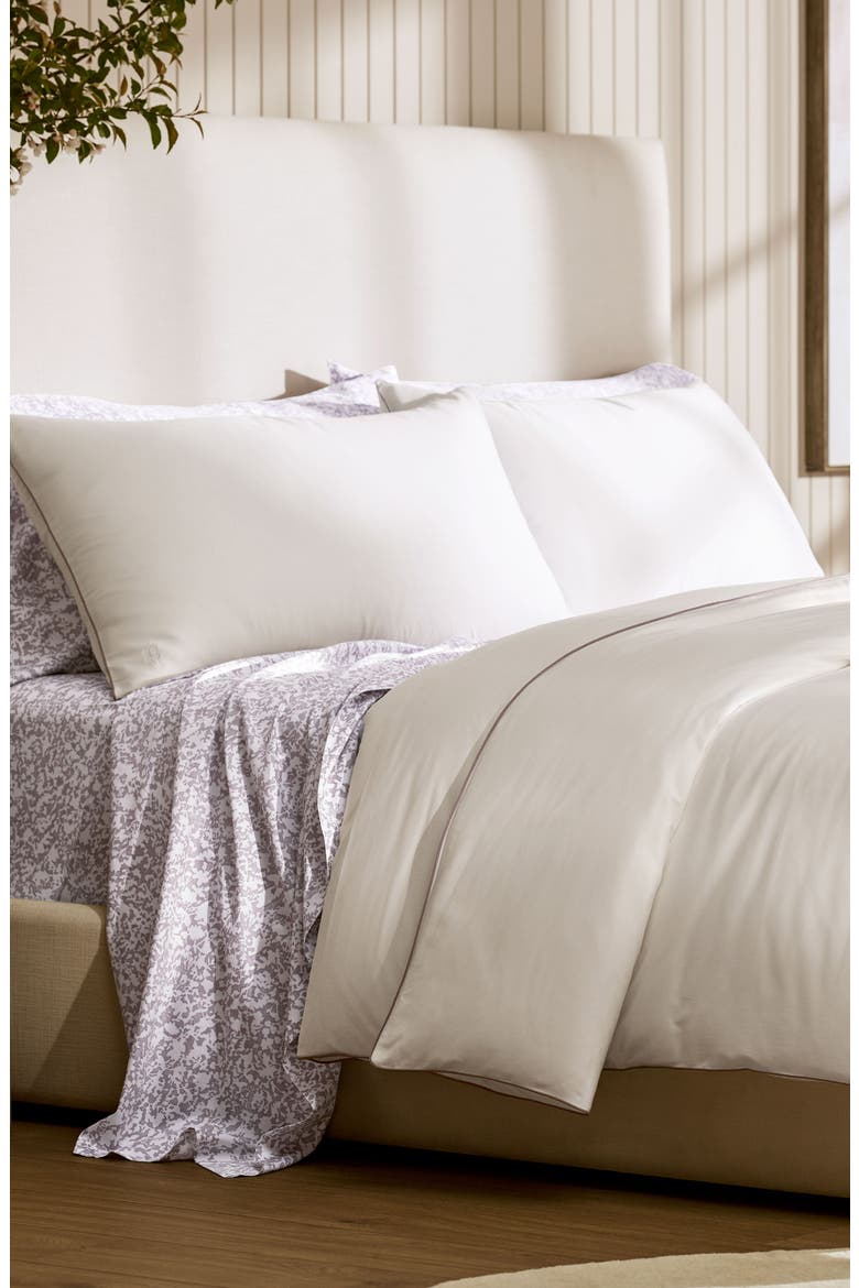 Signature Piped Edge Organic Cotton Duvet & Shams Set, Alternate, color, WHITE/ PLUM