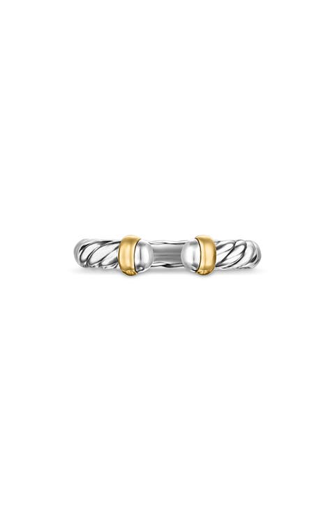 Petite Cable Ring in Sterling Silver with 14K Yellow Gold