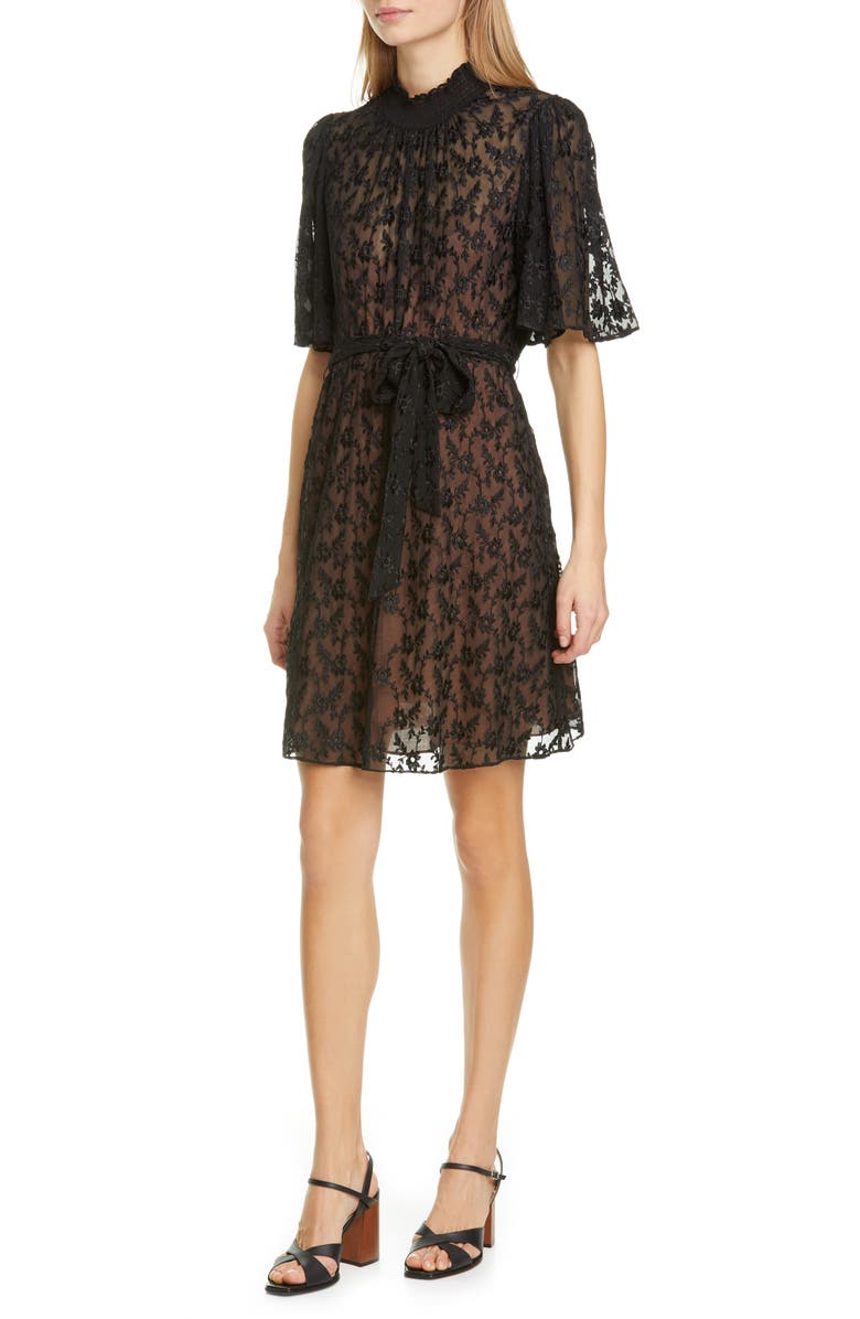 Rebecca Taylor Vine Embroidery Cotton & Silk Cocktail Dress, Main, color, 