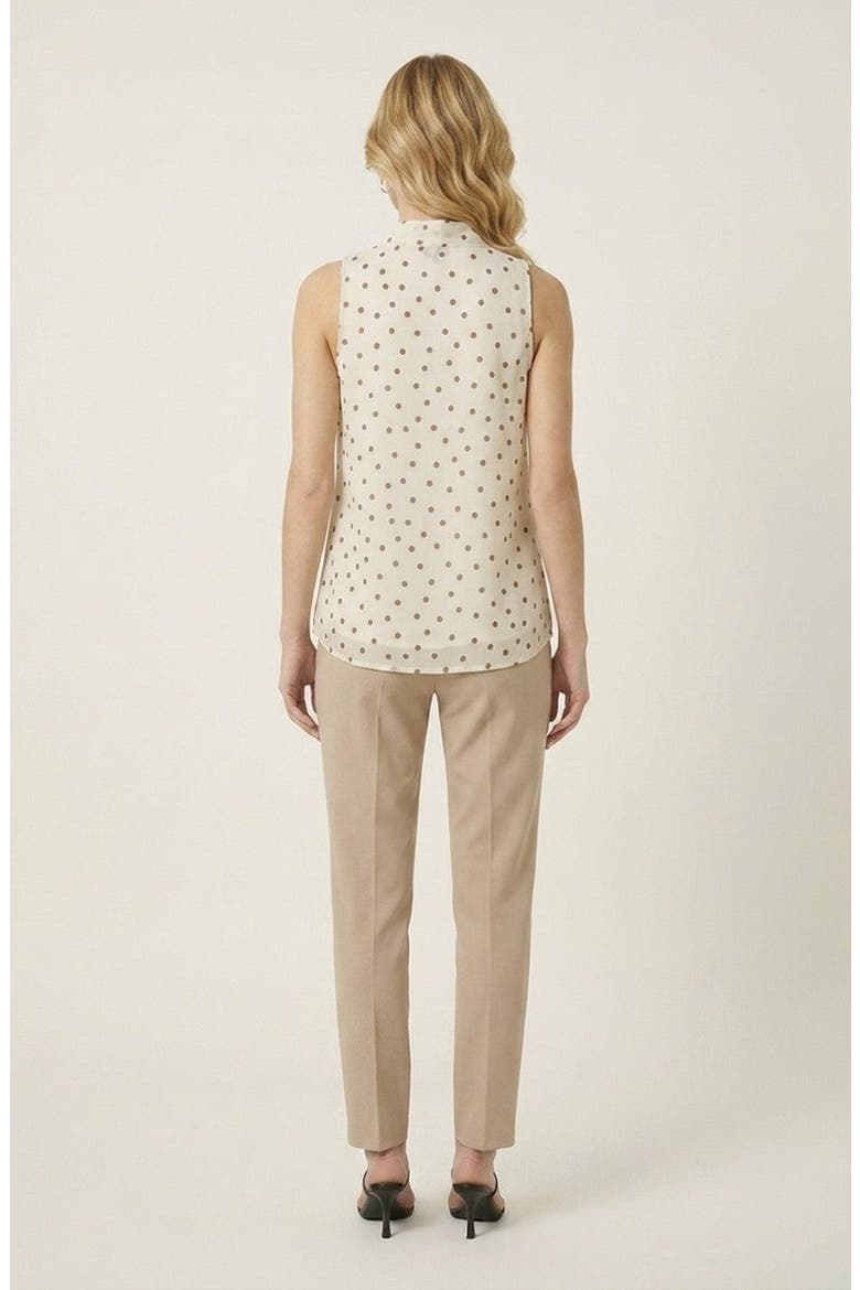 Sleeveless Tie Neck Polka Dot Blouse, Alternate, color, Beige
