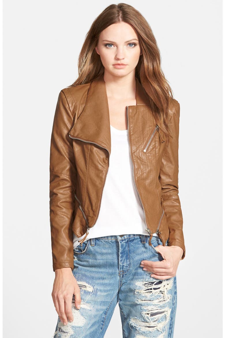 Faux Leather Jacket, Main, color, BROWN