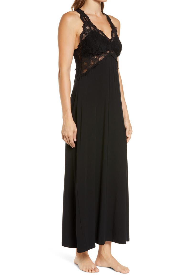 Belle Époque Lace Trim Knit Nightgown, Alternate, color, BLACK