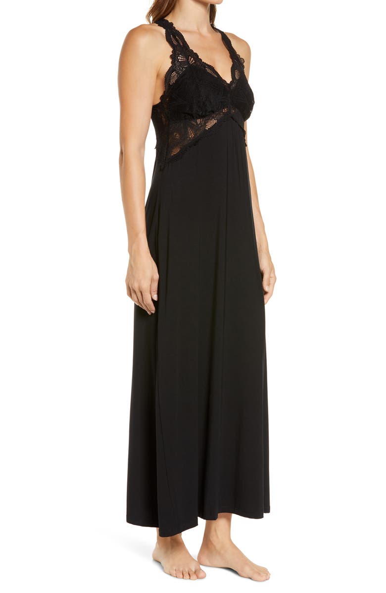 Fleur't Belle Époque Lace Trim Knit Nightgown, Alternate, color, Black
