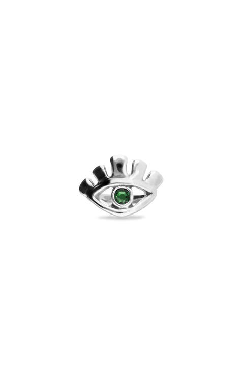 Sterling Silver Plated Eye-Shaped Ring with Green Faceted Crystal