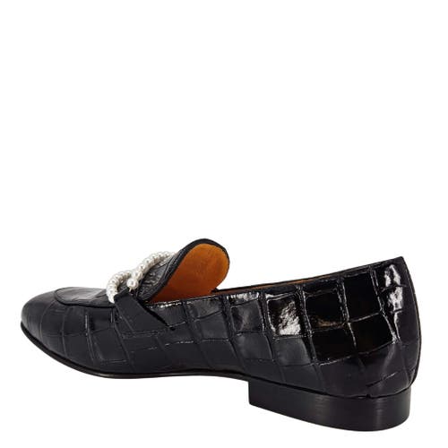 Madison Maison Leather Croc Embossed Pearl Flat Loafer In Black