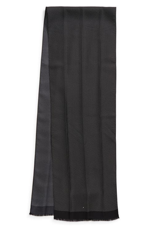 Polka Dot Silk Twill Fringe Scarf