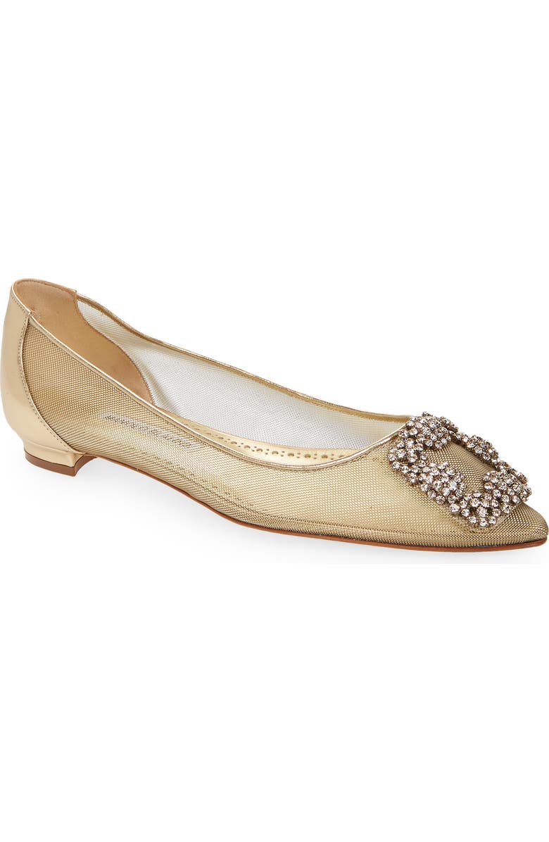 Manolo Blahnik Hangisi Crystal Buckle Mesh Flat, Main, color,
