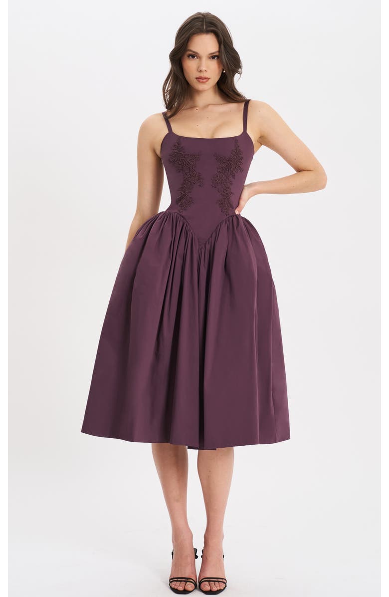 Miss Circle Oakleigh Cotton Lace-up Back Midi Dress, Main, color, Dark Brown