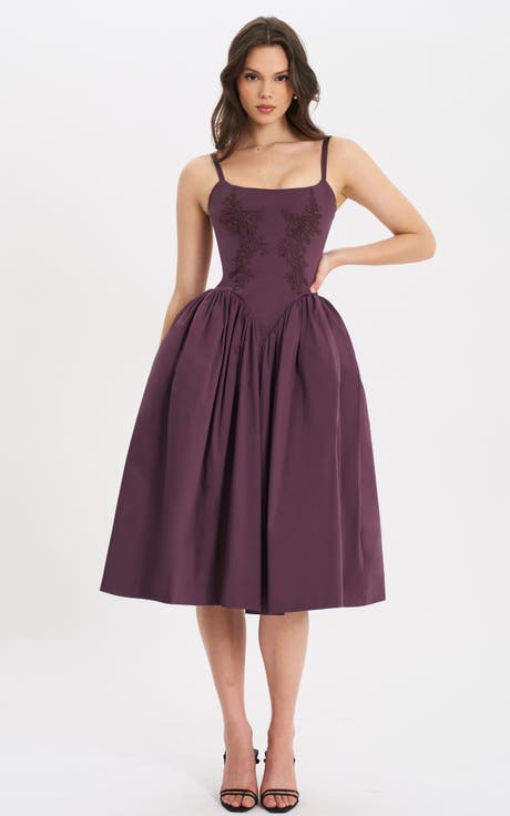 Oakleigh Cotton Lace-up Back Midi Dress
