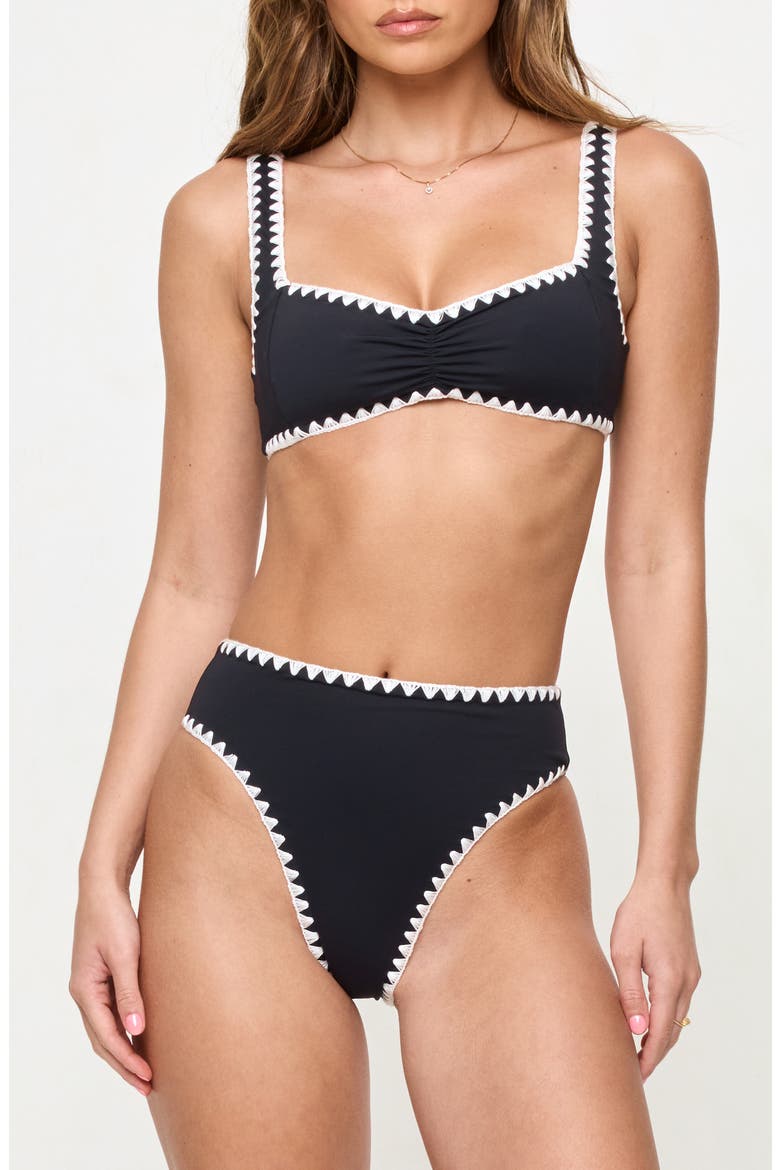Effie Shirred Swim Top, Alternate, color, BLACK/ CREAM