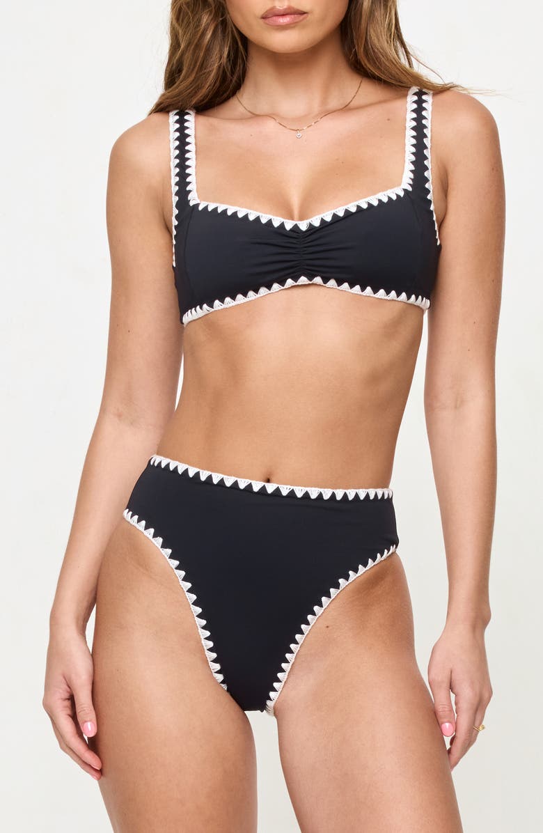 LSPACE Effie Shirred Swim Top, Alternate, color, Black/ Cream