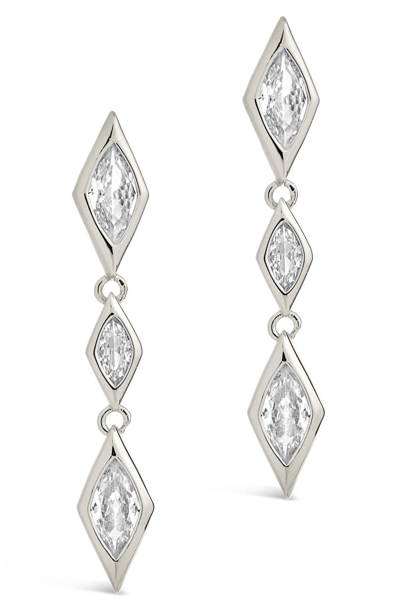 Sterling Forever Lissie Cubic Zirconia Linear Drop Earrings, Alternate, color, Silver