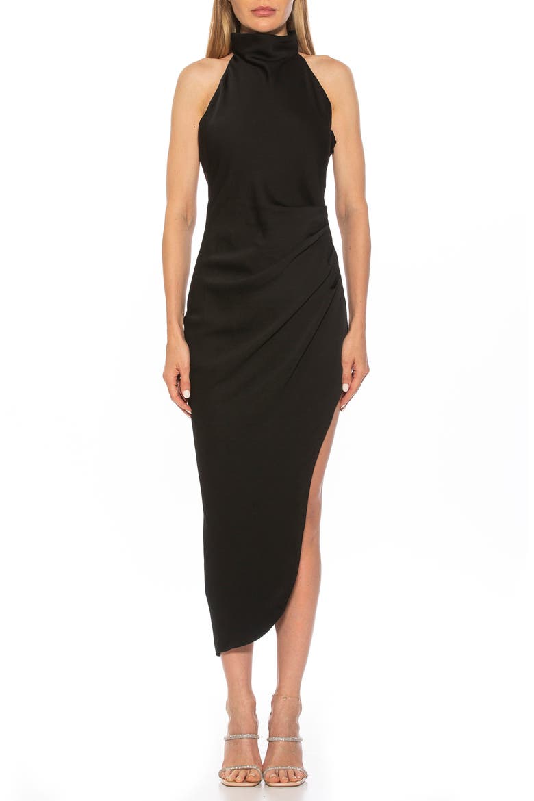 June Draped Halter Neck Dress, Main, color, BLACK