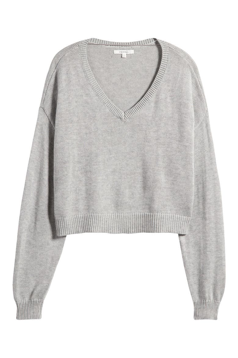 Cassandra Crop V-Neck Sweater, Alternate, color, HEATHER GRAY