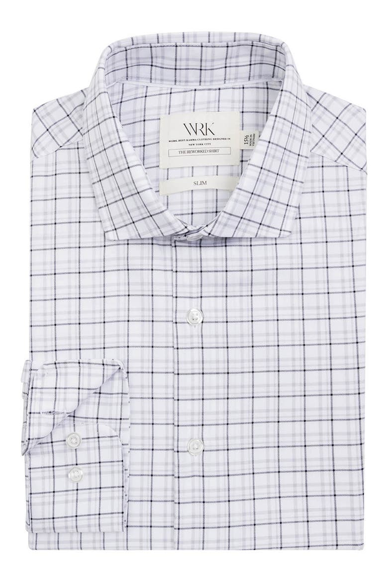 Slim Fit Plaid Reworked Dress Shirt, Alternate, color, WHITE/ GREY