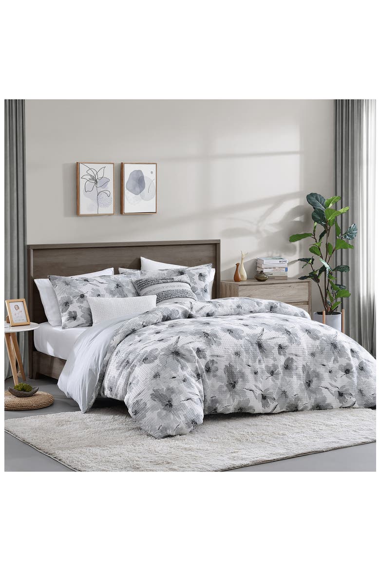 Modern Bloom Waffle Cotton Duvet & Sham Set, Alternate, color, GREY