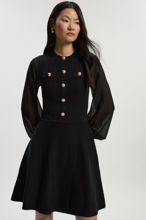 Chiffon Sleeve Mini Knit Dress