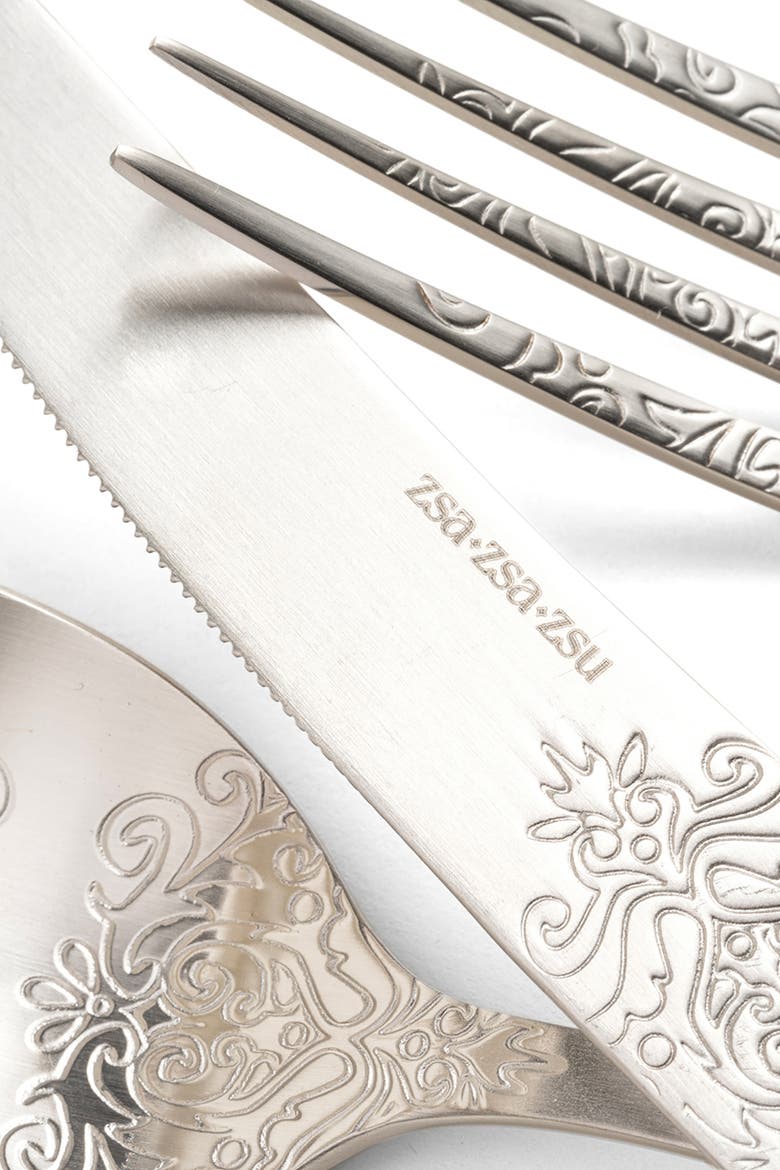 Dume Patterned Stainless Steel Dinner Spoon Set of 4, Alternate, color, Silver