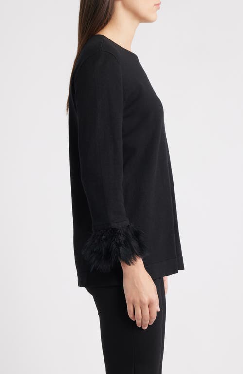 Anne Klein Feather Cuff Long Sleeve Knit Top In Black